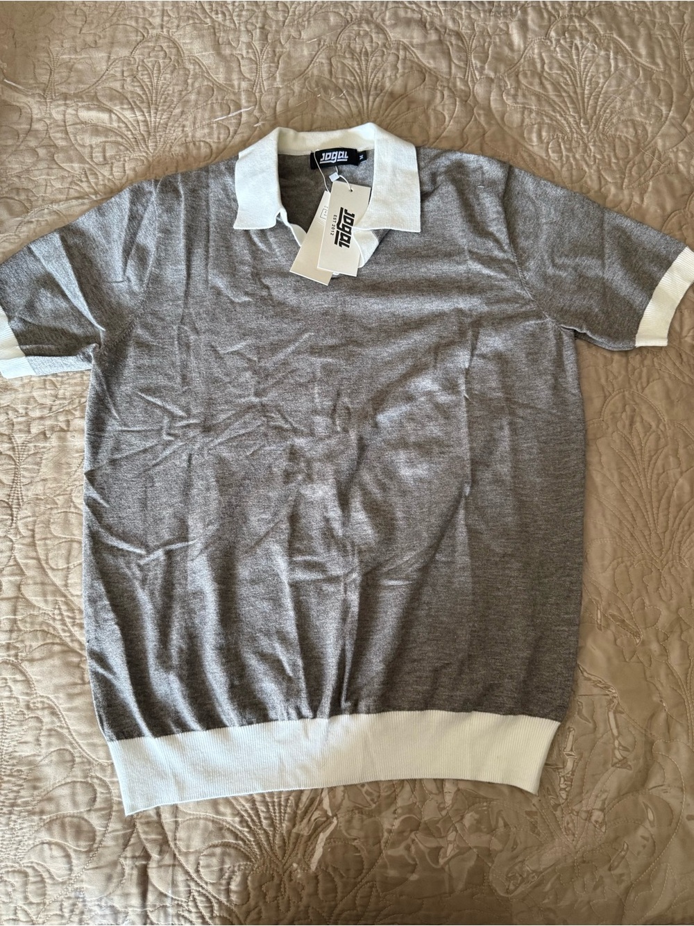 Womens Gray Short-Sleeve Polo with White Trim